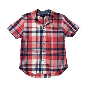 Lands End Tailored Fit Short Sleeve Plaid Button Up Shirt Medium 15 - 15 1/2”